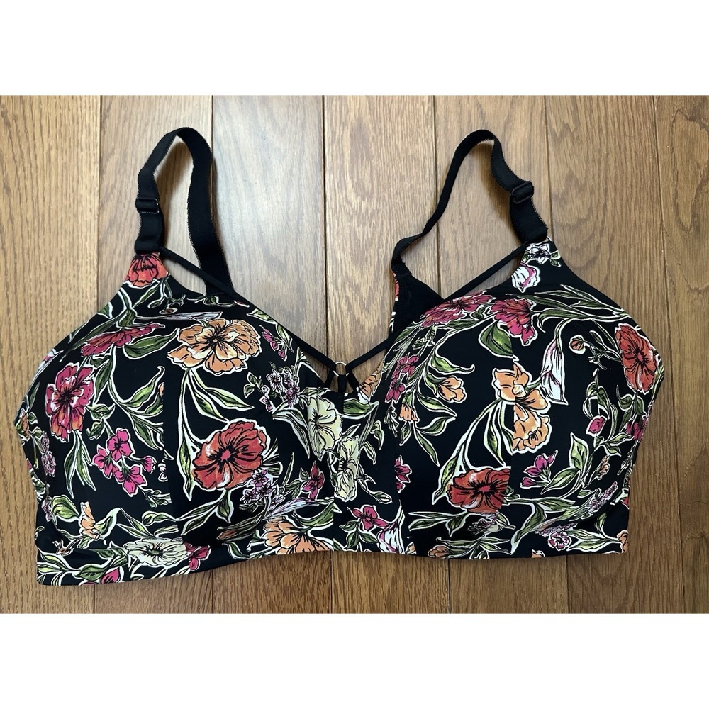 Torrid 40DDD XO Push-Up Plunge‎ Black Garden Floral Underwire Bra